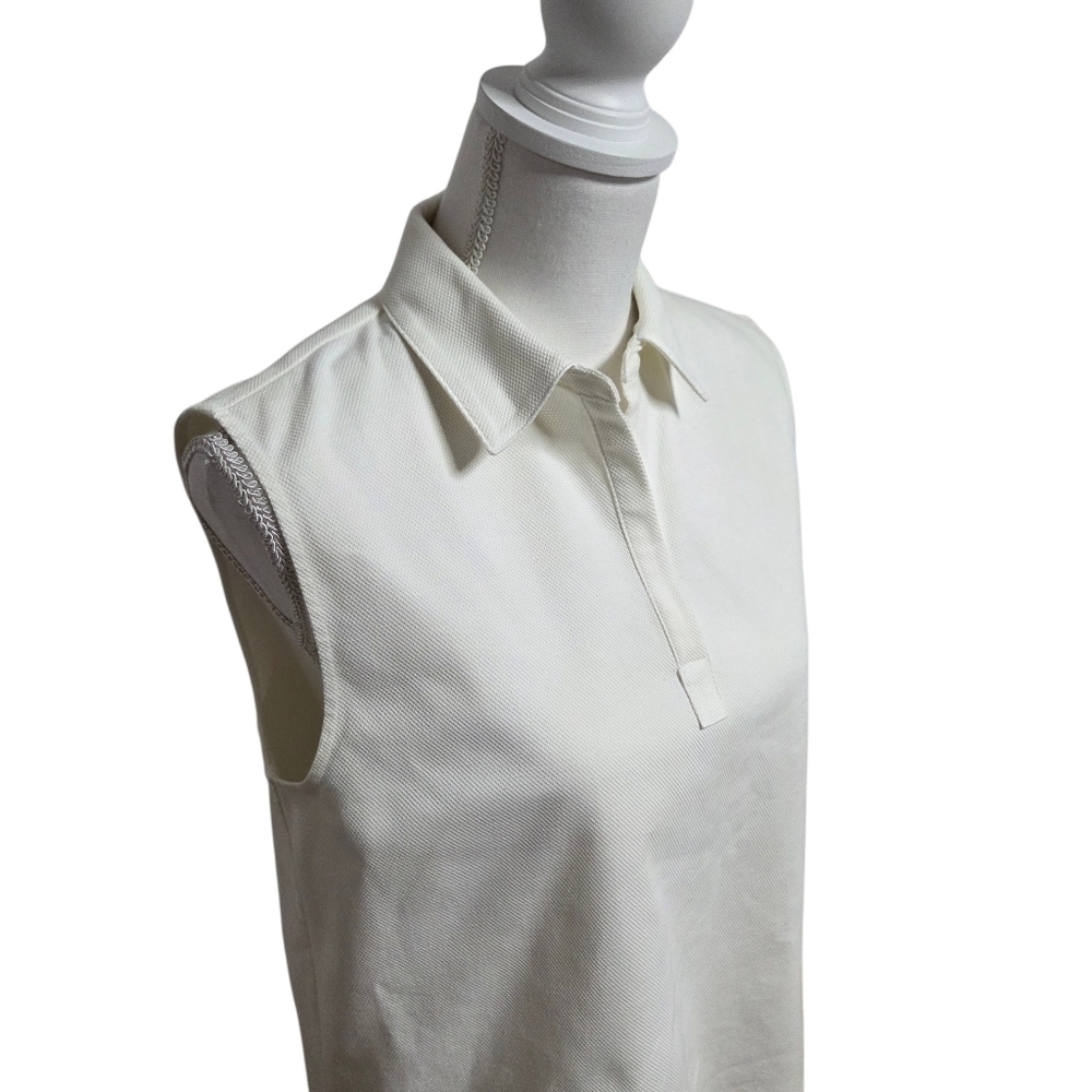 Theory Sleeveless Polo Top Piqué Cotton Polo Shell Shirt White Medium - Picture 3 of 8